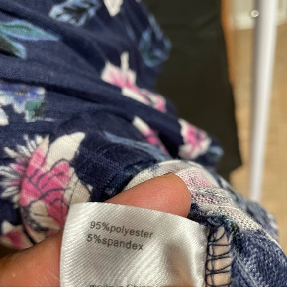 Lane Bryant 18/20 Navy Striped Floral Knit Top Summer Babydoll Hi Low Hem - Picture 4 of 5
